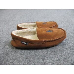 Polo Ralph Lauren Shoes Mens Size 8 Brown Moccasin Slippers Faux Fur‎ Lined Cozy